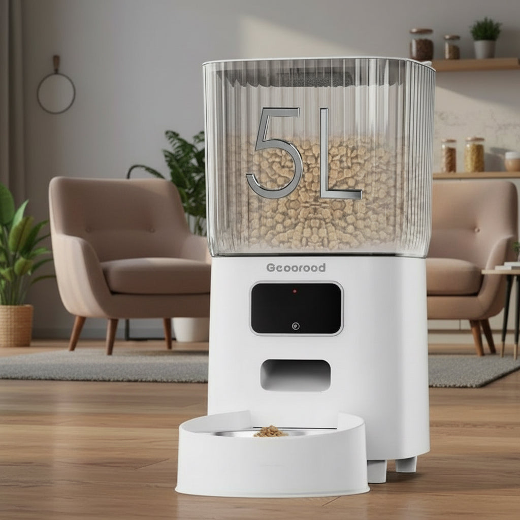 Geoorood Automatic Pet Feeder with Camera, 1080P HD Video , 2.4G Wifi Pet Feeder with 2-Way Audio, 4L Large Capacity, Dual Bowl Design for Cats and Dogs