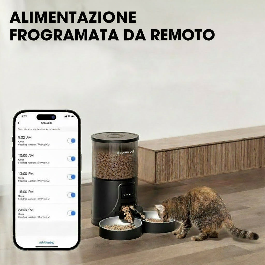 Geoorood Automatic Pet Feeder with Camera, 1080P HD Video , 2.4G Wifi Pet Feeder with 2-Way Audio, 4L Large Capacity, Dual Bowl Design for Cats and Dogs