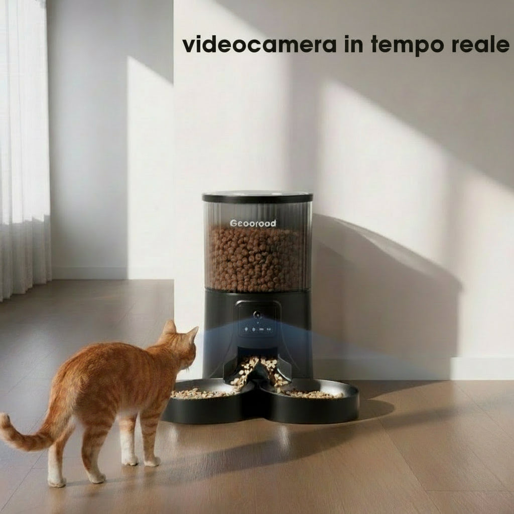 Geoorood Automatic Pet Feeder with Camera, 1080P HD Video , 2.4G Wifi Pet Feeder with 2-Way Audio, 4L Large Capacity, Dual Bowl Design for Cats and Dogs